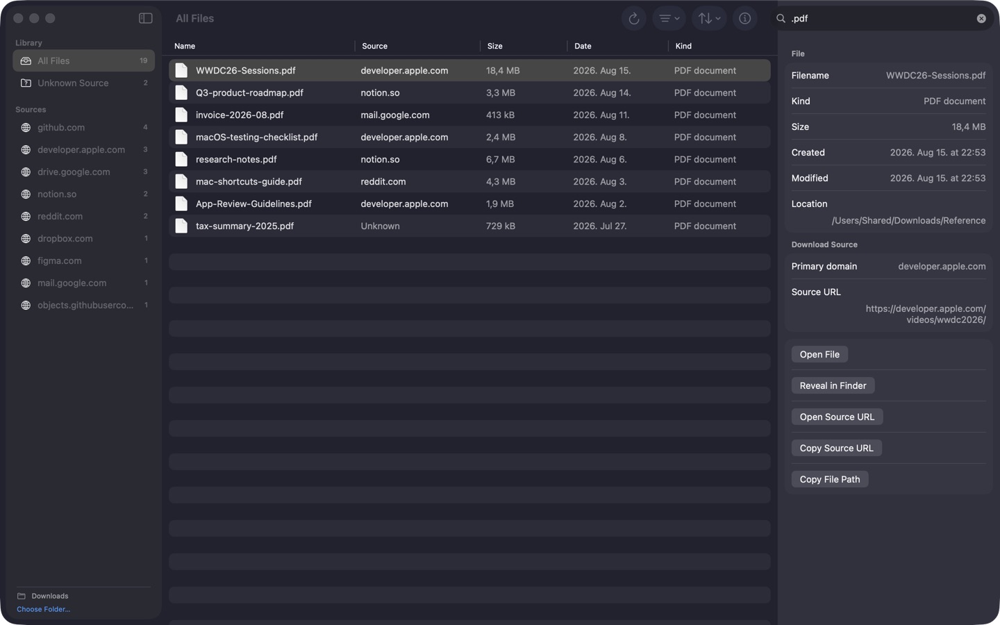 Download Detective searching local PDF files by their source website