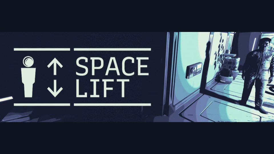 Space Lift key art with the game logo and a space-station corridor