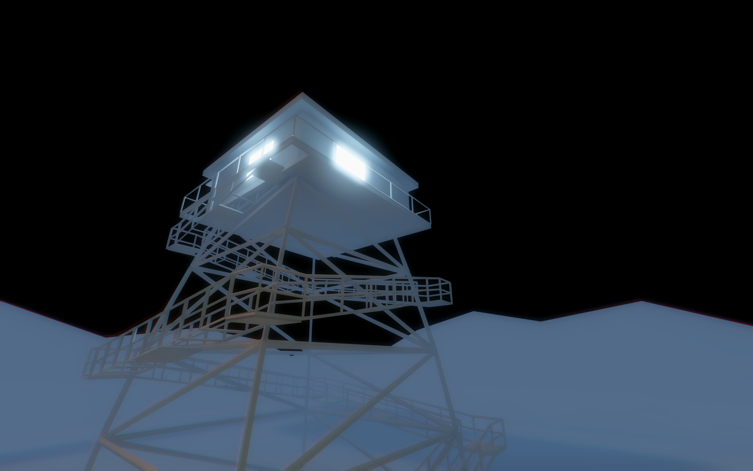 Night tower level with ramps and railings