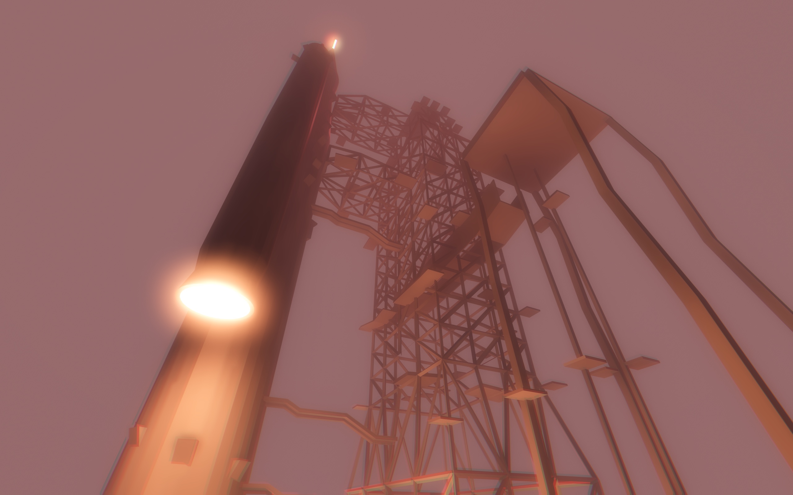 Orange crane level with platforms on steel frames