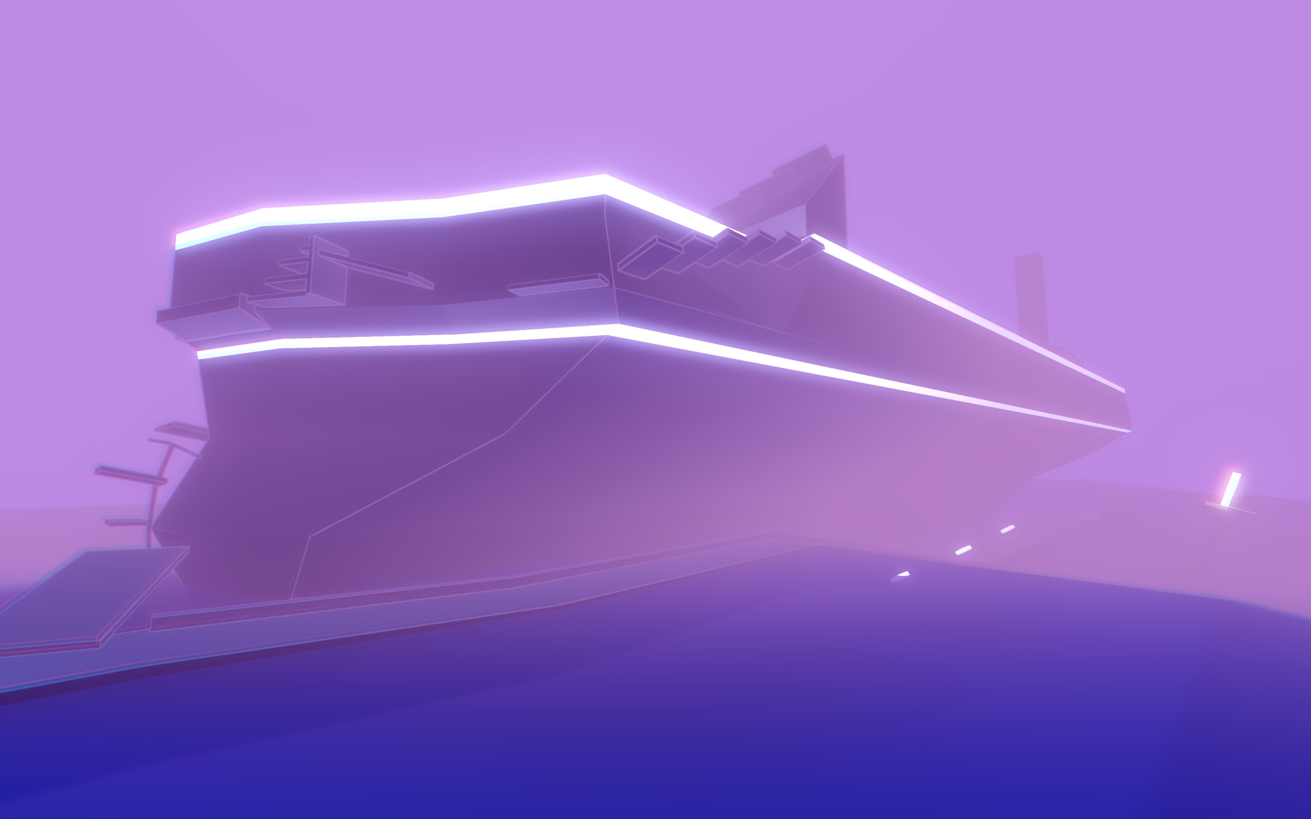 Purple ship level with platforms along the hull