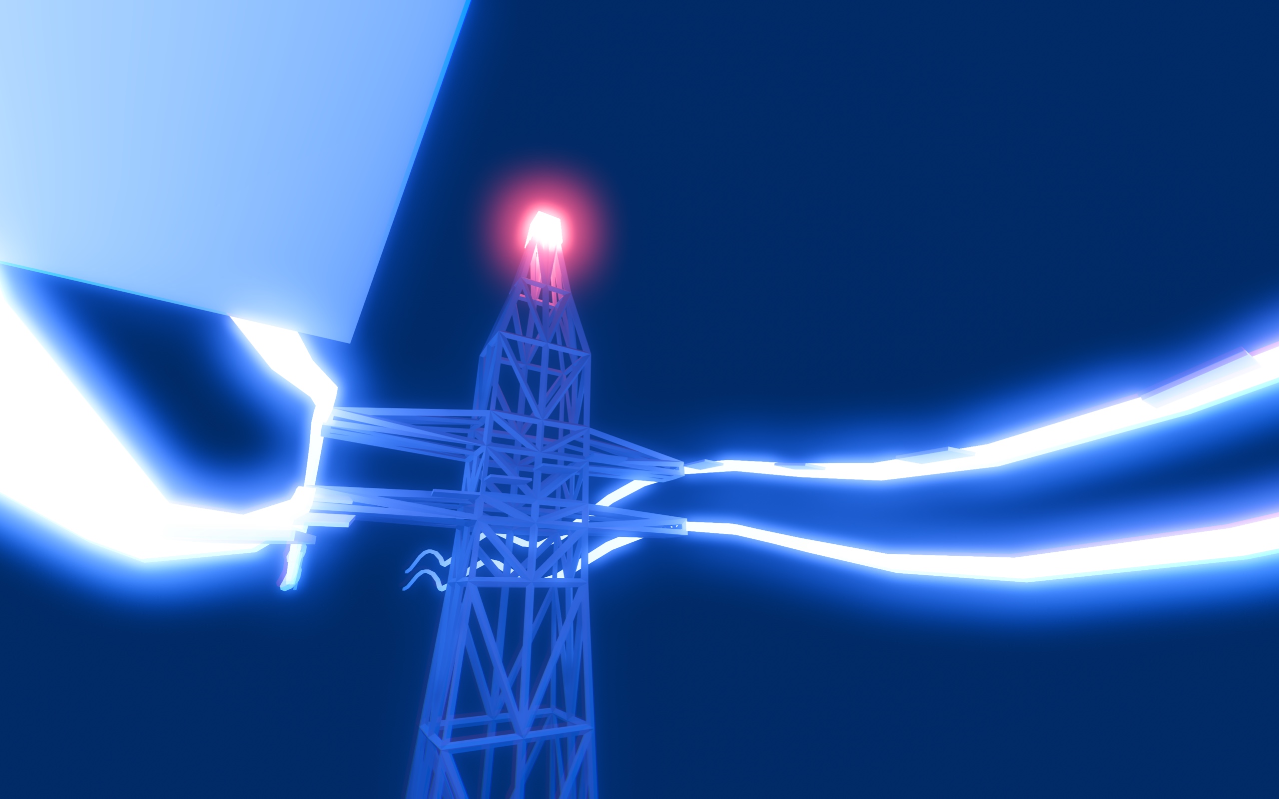 Blue electrical tower level with bright curved paths