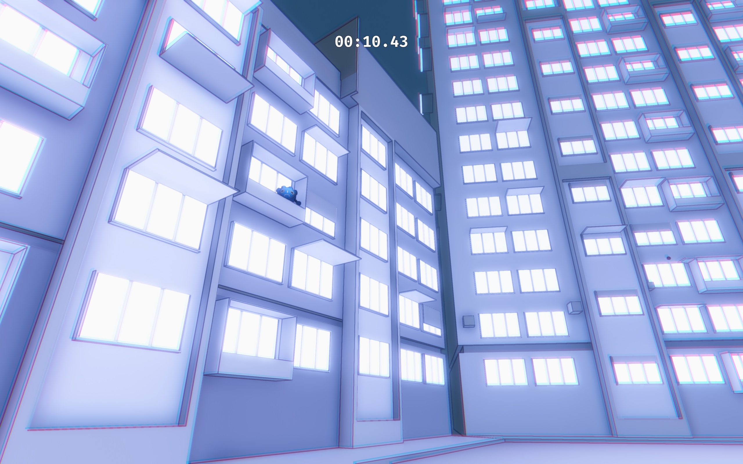 JumpMap first-person gameplay between tall city buildings on Mac