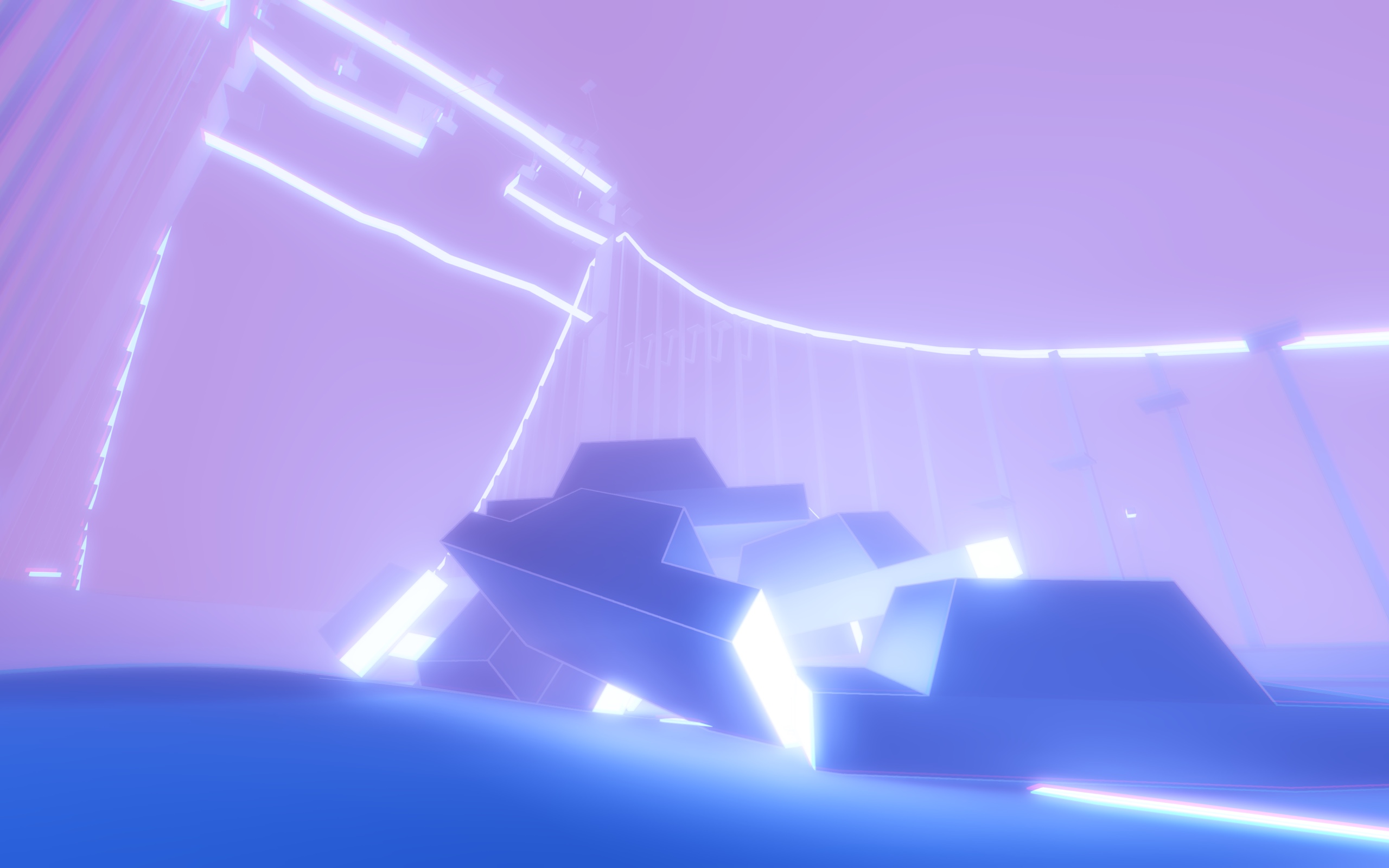 Large indoor route with blue platforms and bright edges