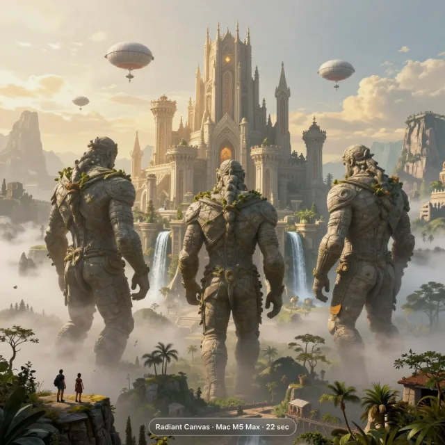 Medieval city built across the backs of stone giants
