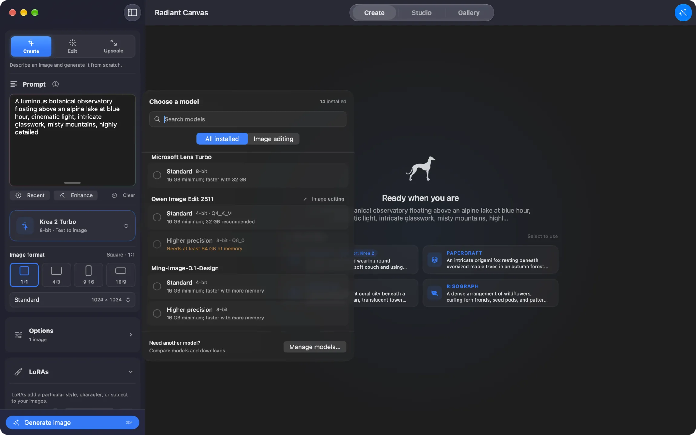 Radiant Canvas custom LoRA and LoKr controls