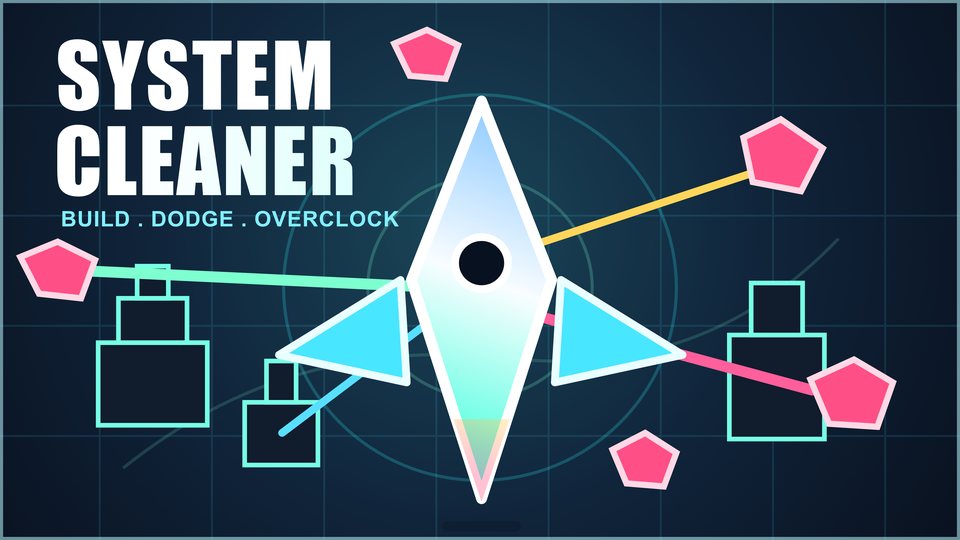 System Cleaner 4K key image with player ship, projectiles, enemies, and digital grid.