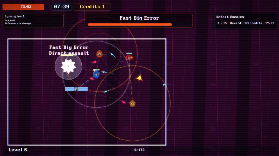 System Cleaner screenshot with weapon fire, enemies, and player defenses across a digital grid.